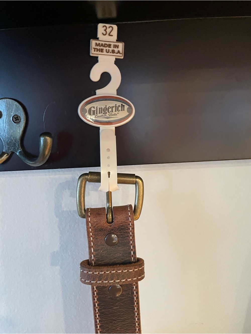 Gingerich Brown Leather Belt with Brass Buckle